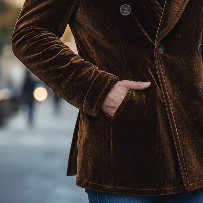 Men's Winter Retro Glossy Velvet Double-Breasted Lapel Jacket MTA0453K0P