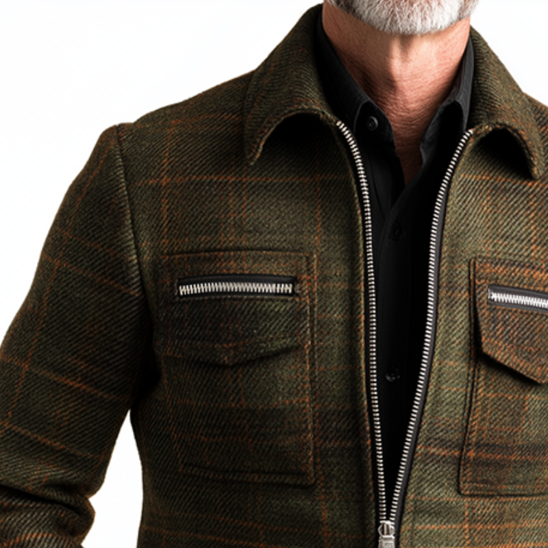 Men's Retro Casual Plaid Printed Tweed Zipper Lapel Jacket MTA2801H3TO
