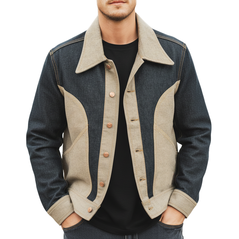Men's Urban Color-block Denim Button-up Slim-fit Jacket MTA2255L7U
