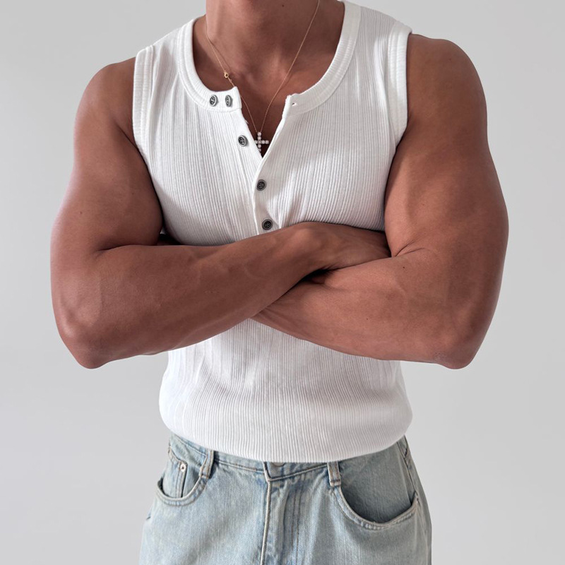 Men's Knitted Slim Fit Crew Neck Tank Top MTA0483G4X