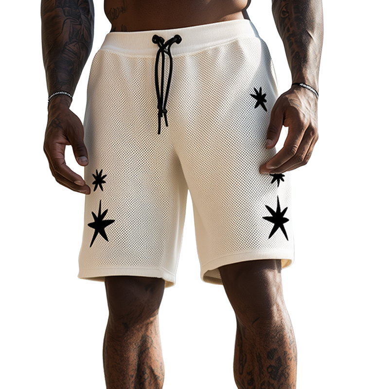 Men's Spring And Summer Fashion Casual Knitted Towel Embroidery Elastic Waist Shorts MTA2505F7K