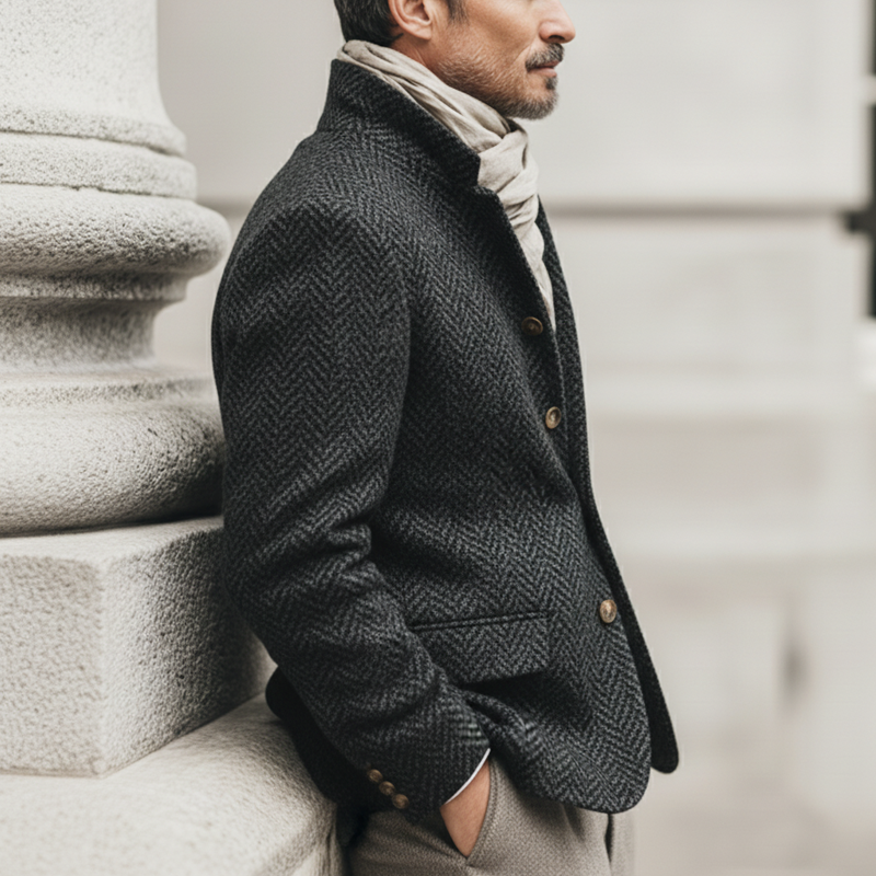 Men's Business Style Stand-collar Double-vented Faux Wool Jacket MTA2121K2U