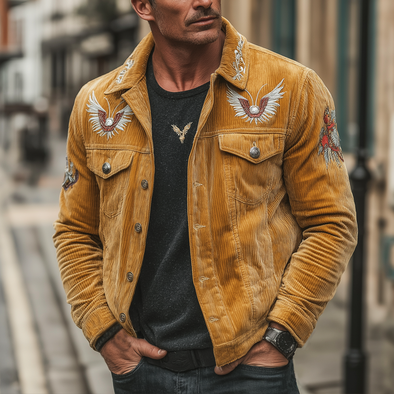 Men's Retro Exquisite Embroidered Corduroy Button Jacket MTA1043L1U