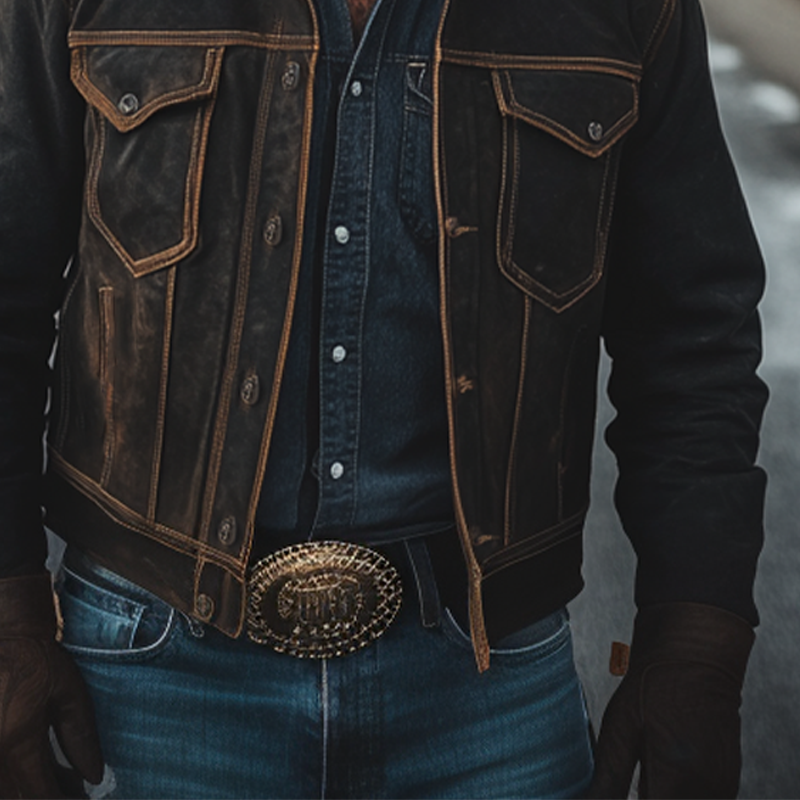 Men's Vintage Distressed Washed Denim Button-down Jacket MTA0370K7X