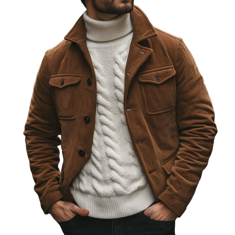 Men's Retro Casual Corduroy Quilted Lapel Button Jacket MTA3011J1TO