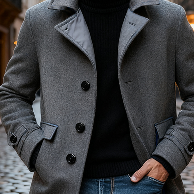 Men's Casual Solid Color Imitation Wool Single-breasted Mid-length Coat MTA2036J8X