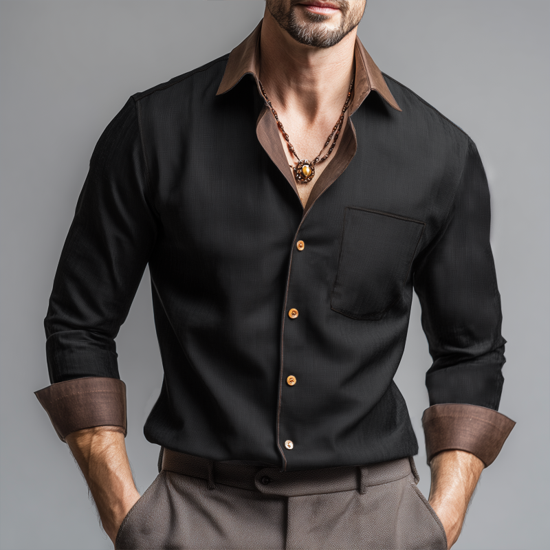 Men's Spring And Autumn Business Colorblock Long Sleeve Shirt MTA0299H6U