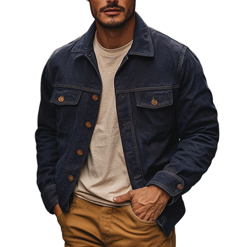 Men's Vintage Solid Lapel Denim Jacket MTA0400I2X