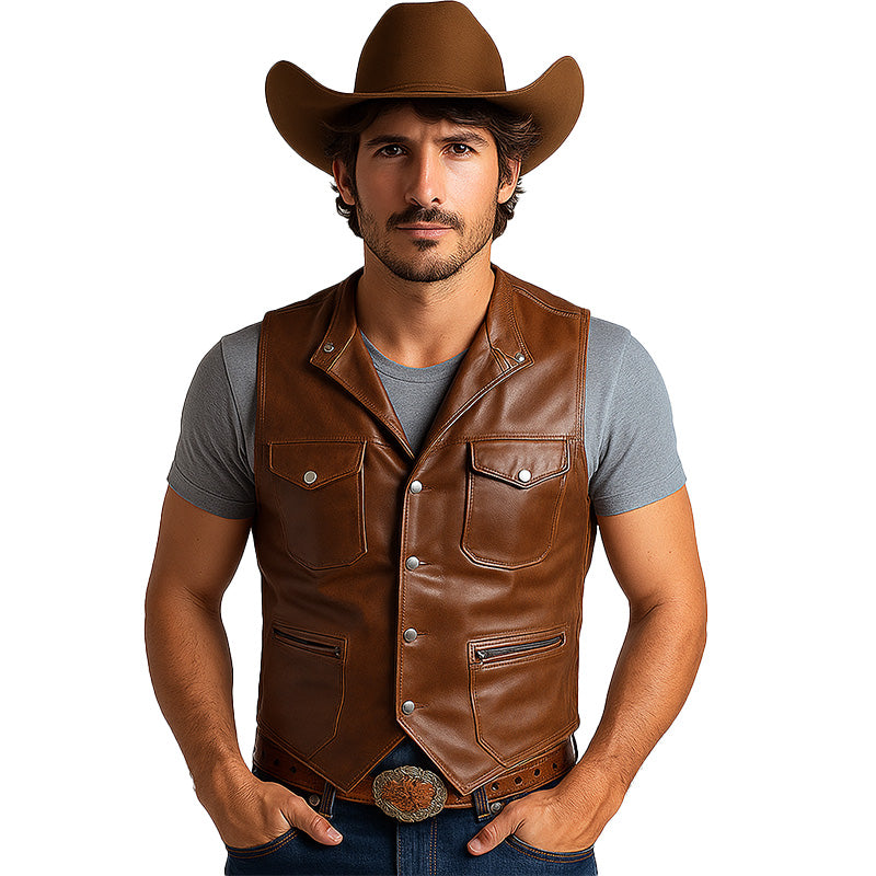 Men's Summer Western Cowboy Style Thin Leather Vest MTA1511E3P