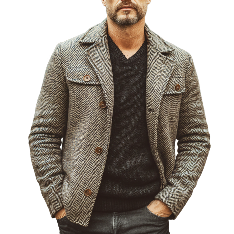 Men's Classic Herringbone Single-vent Faux Wool Jacket MTA3196J0U