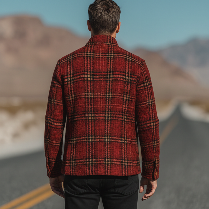 Men's Autumn And Winter Vintage Checkered Tweed Jacket Coat MTA1999I0P