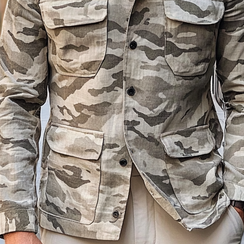 Men's Casual Multi-Pocket Lapel Camouflage Jacket MTA2843H4X