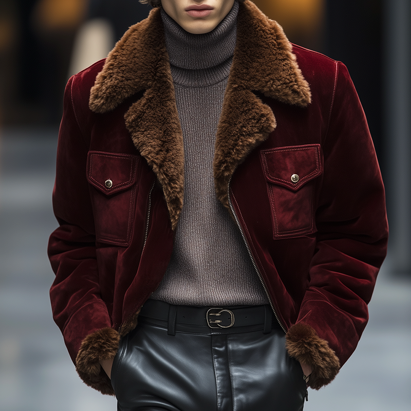 Men's Retro Casual Velvet Warm Fur Collar Jacket MTA1834I2TO