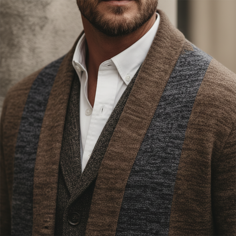 Men's Winter Retro Stitching Faux Cashmere Knit Cardigan MTA1631J6P