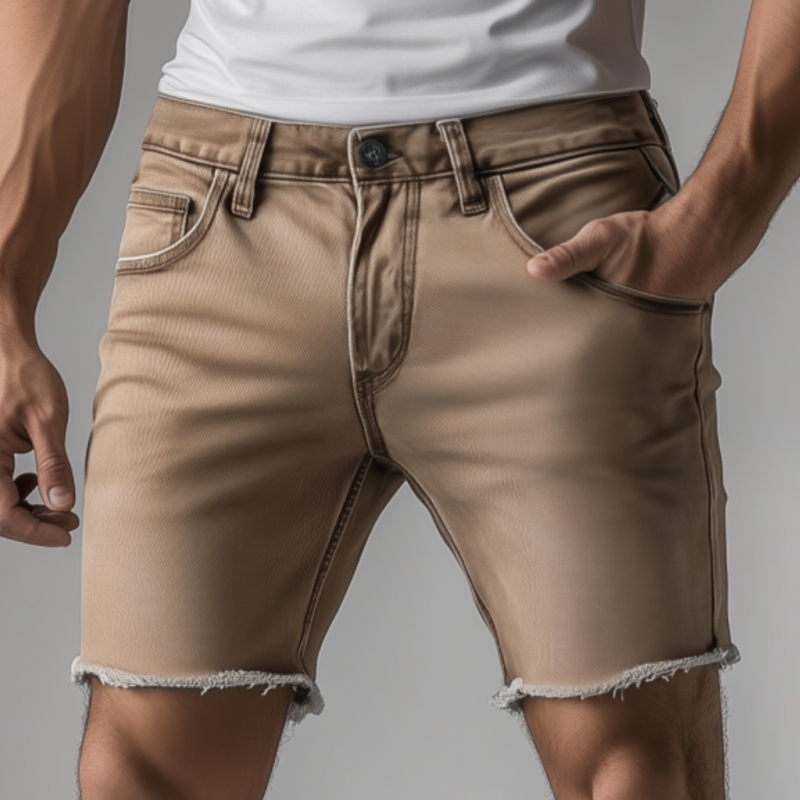 Men's Casual Outdoor Washed Distressed Raw Edge Slim Fit Denim Shorts MTA0954F8M