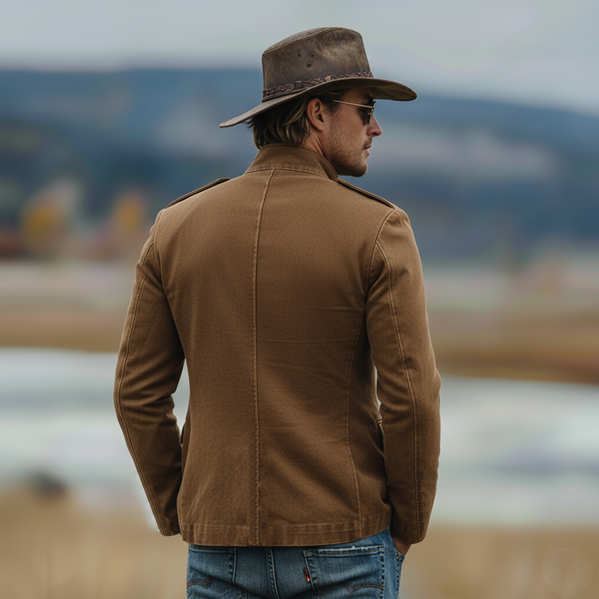 Men's Classic Casual Stand-collar Epaulet Washed Cotton Blend Jacket MTA1915L3K