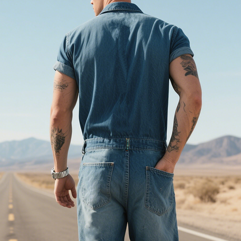 Men's Summer Fashion Retro Western Cowboy Style Denim Jumpsuit MTA2827D3K