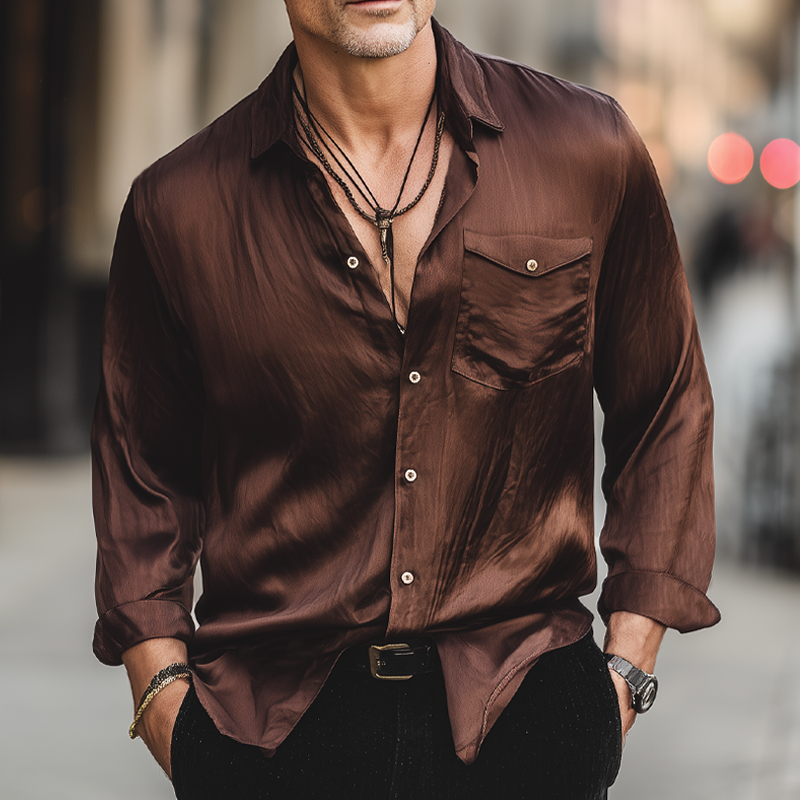 Men's Classic Business Satin Long Sleeve Shirt MTA2282H3U
