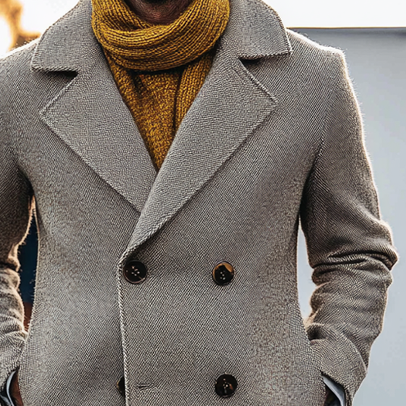 Men's Solid Color Twill Blend Lapel Mid-length Coat MTA0154I4X