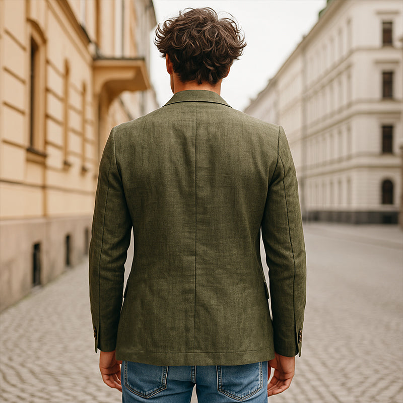 Men's Casual Solid Color Breathable Linen Notch Lapel Single-breasted Slim-fit Blazer MTA1714G1M