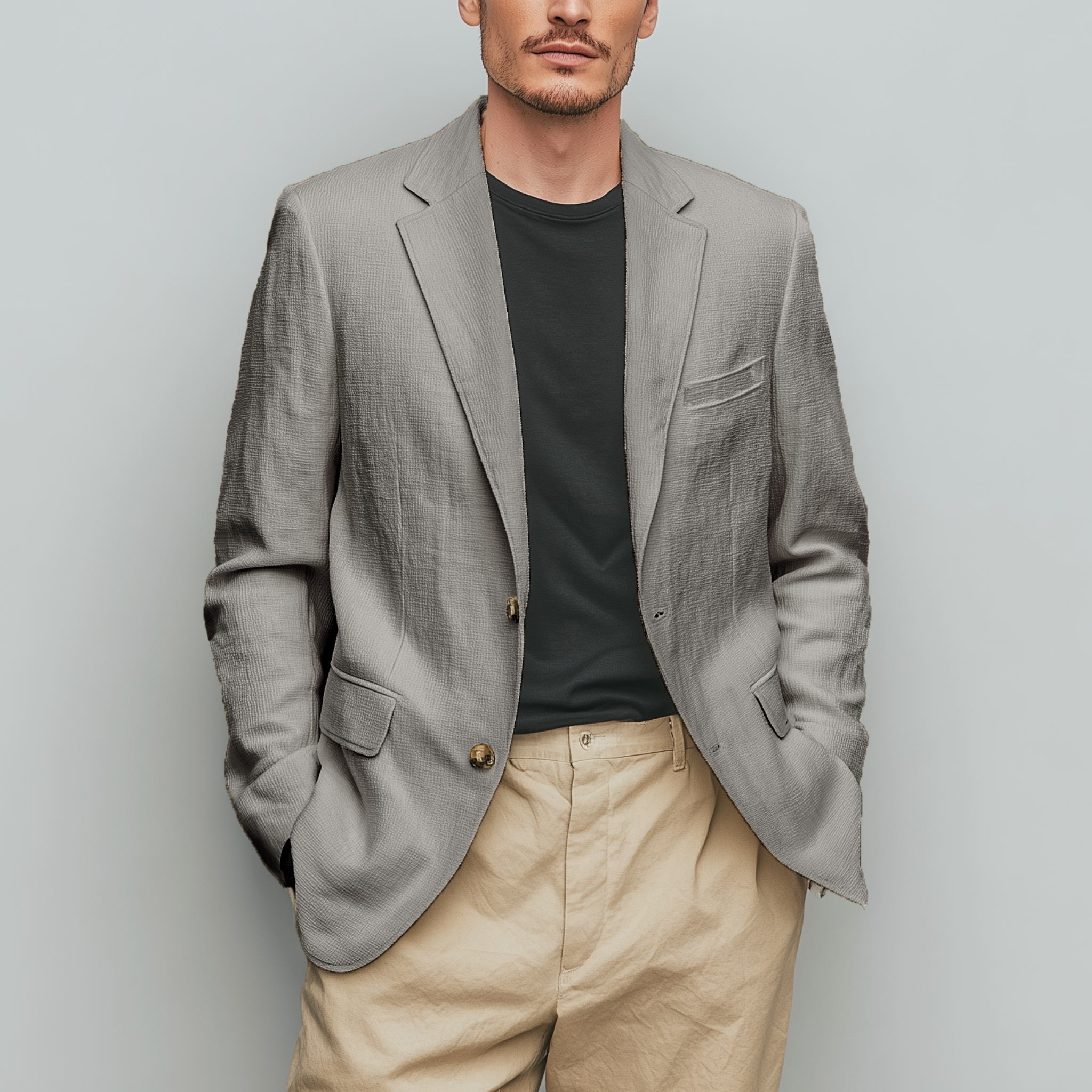 Men's Spring Casual Cotton Blend Textured Fabric Single Breasted Blazer MTA2266G5K