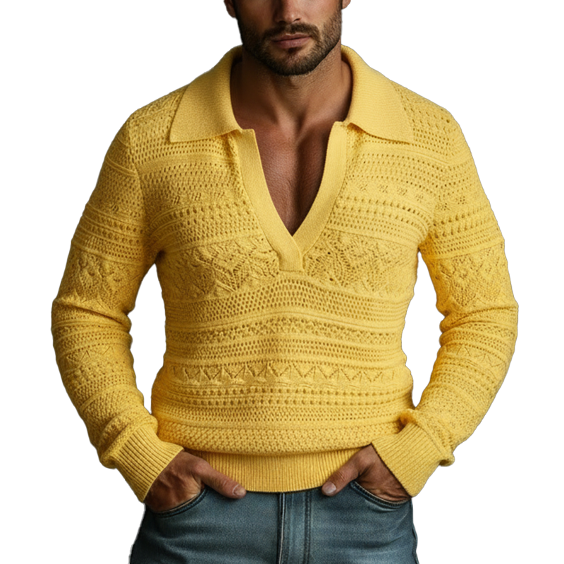 Men's Spring Fashion Cotton Yarn Knitted V-neck Slim-fit Sweater MTZ0974A0P
