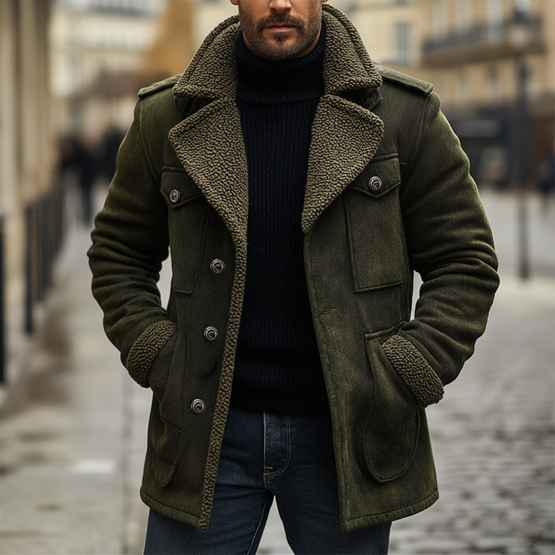 Men's Classic Suede Lamb Wool Lined Button-down Short Coat MTA0486K9U