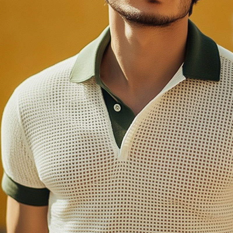 Men's Summer Colorblock POLO Collar Plaid T-shirt MTA2140D8U
