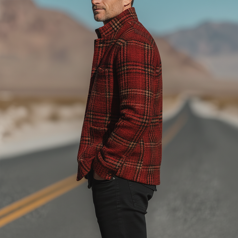 Men's Autumn And Winter Vintage Checkered Tweed Jacket Coat MTA1999I0P