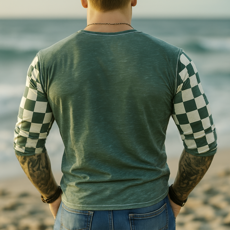 Men's Classic Checkerboard V-neck Long Sleeve T-shirt MTA1825G5U