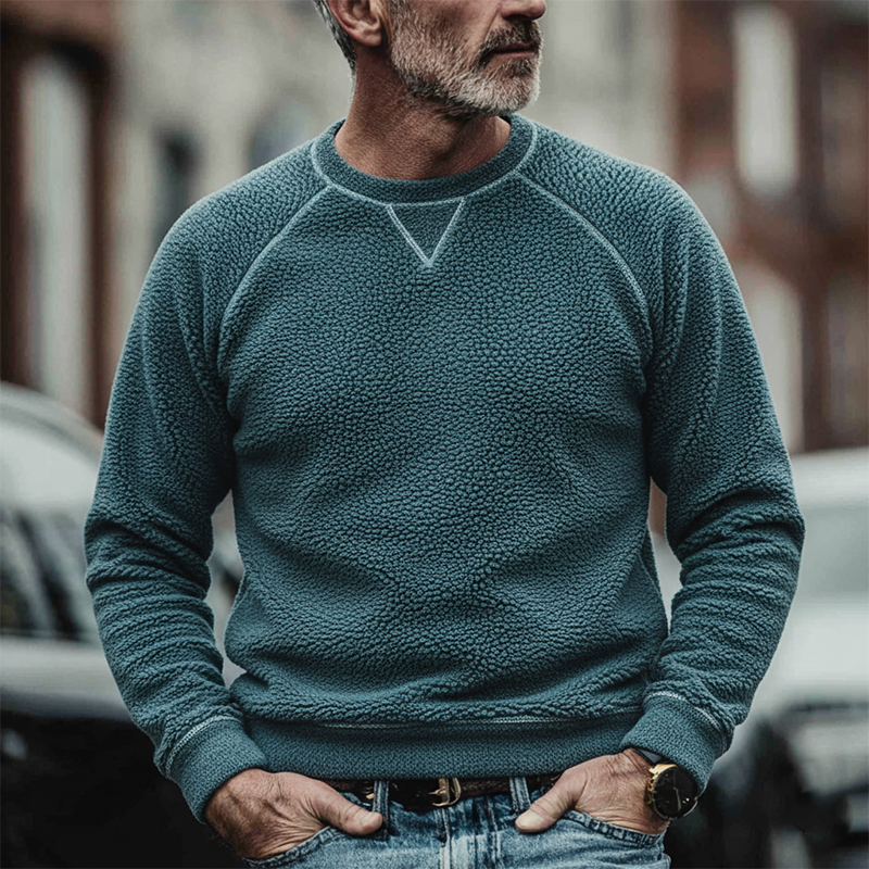 Men's Retro Solid Color Fleece Crew Neck Long Sleeve Sweatshirt MTA0130K5X