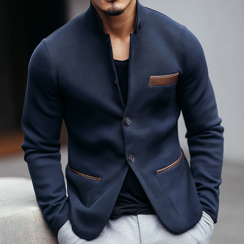 Men's PU Leather Decor Stand Collar Single Breasted Jacket MTA0435I0Z