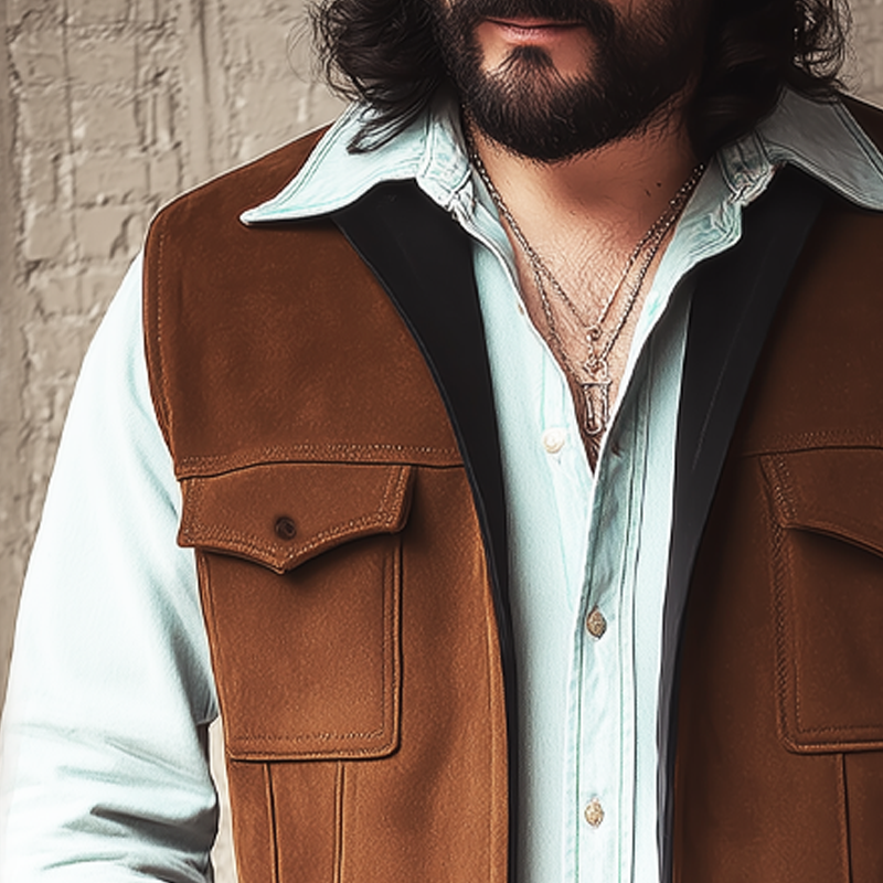 Men's Vintage Suede Stand Collar Zipper Vest MTA0757H8U