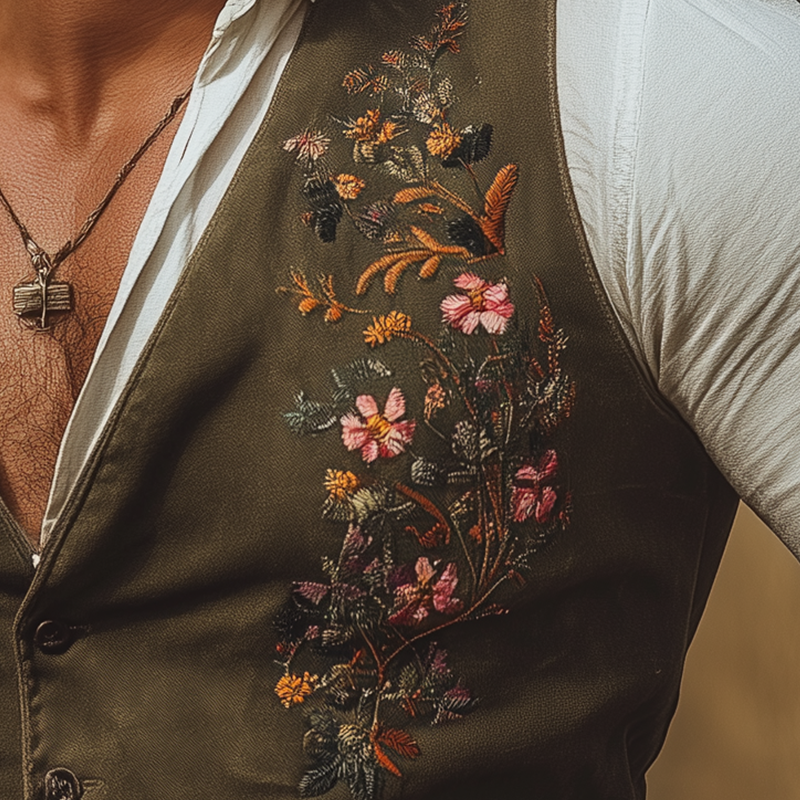 Men's Summer Fashion Embroidery Cotton Blend Sleeveless Vest MTA3037F0P