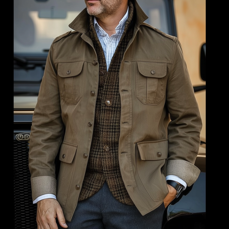 Men's Vintage Distressed Multi-pocket Button-down Work Jacket MTA2950H2U