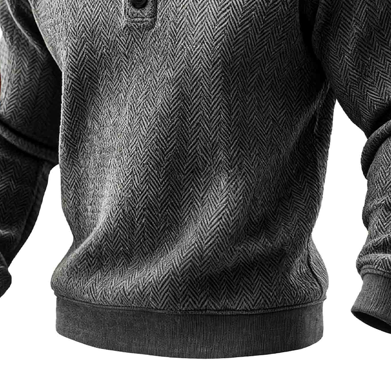 Men's Vintage Herringbone Paneled Faux Suede Stand Collar Pullover Sweatshirt MTA0996J1X
