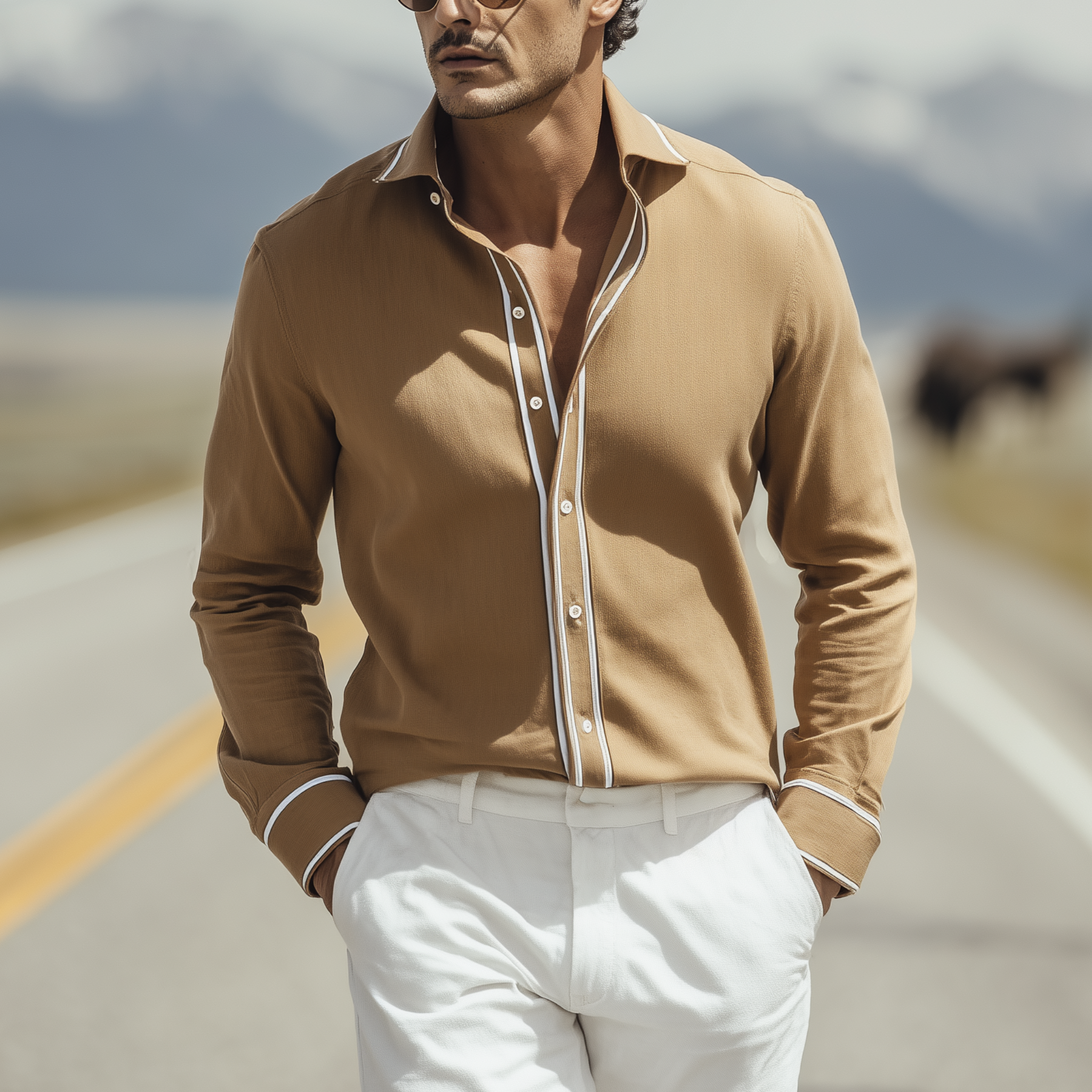 Men's Classic Casual Cotton Blend Slim Fit Long Sleeve Shirt MTA1467H3K