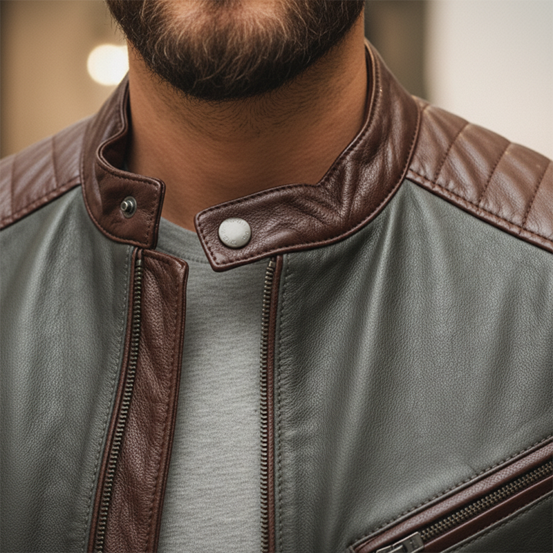 Men's Winter Retro Contrast Color Stitching PU Faux Leather Jacket MTA2182J9P