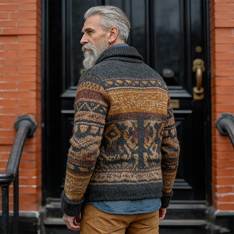 Men's Retro Casual Ethnic Style Geometric Knitted Button-Up Cardigan MTA2547K0TO