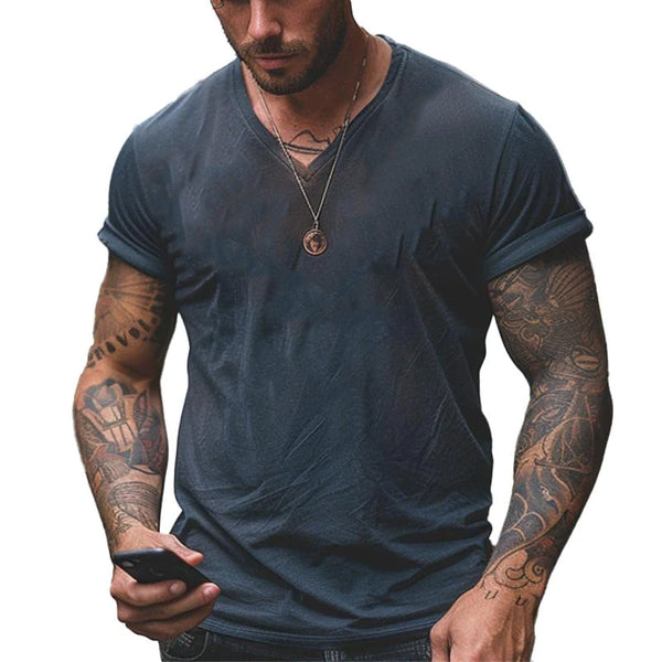 Men's Vintage Distressed V-neck Short-sleeved T-shirt 88488486X