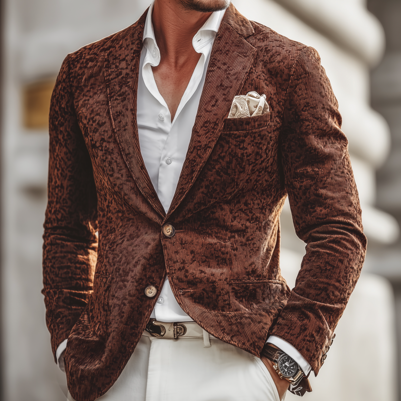Men's Stylish Vintage Breathable Corduroy Notch Lapel Single-breasted Slim-fit Blazer MTA0708H2M