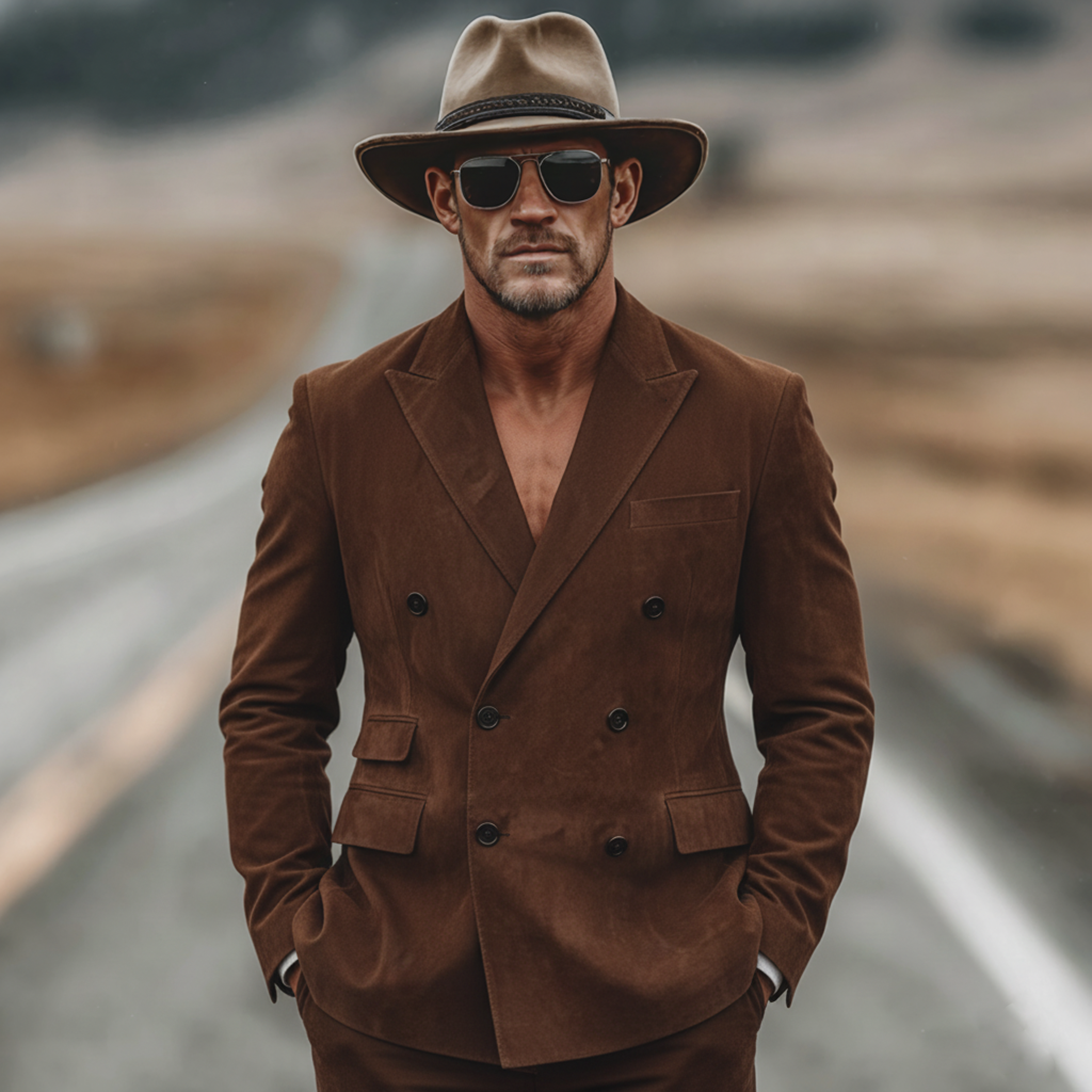 Men's Classic Vintage Double-breasted Faux Suede Blazer MTA1721L1K