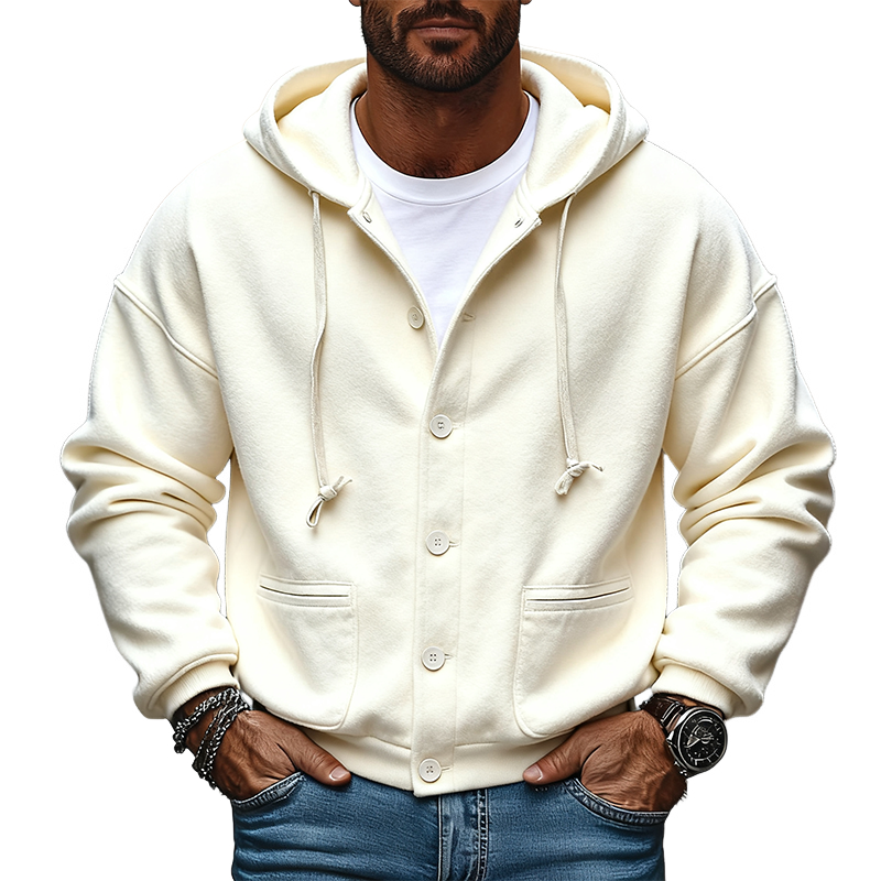 Men's Blended Multi-pocket Button-down Hooded Jacket MTA2991J2X