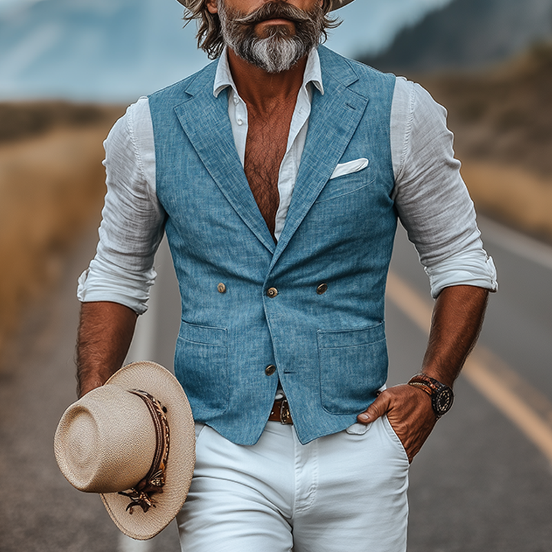 Men's Retro American Western Style Cotton And Linen Slim Fit Single Breasted Vest MTA1688F1K