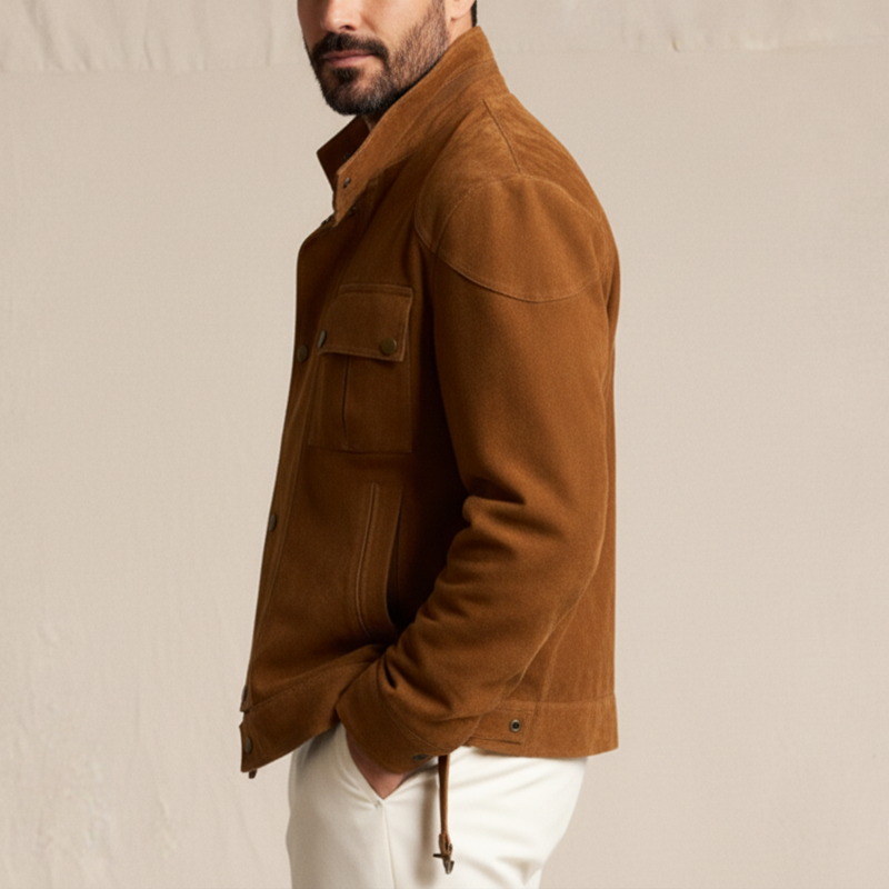 Men's Retro Elegant Stand Collar Faux Suede Jacket MTA1261L0U