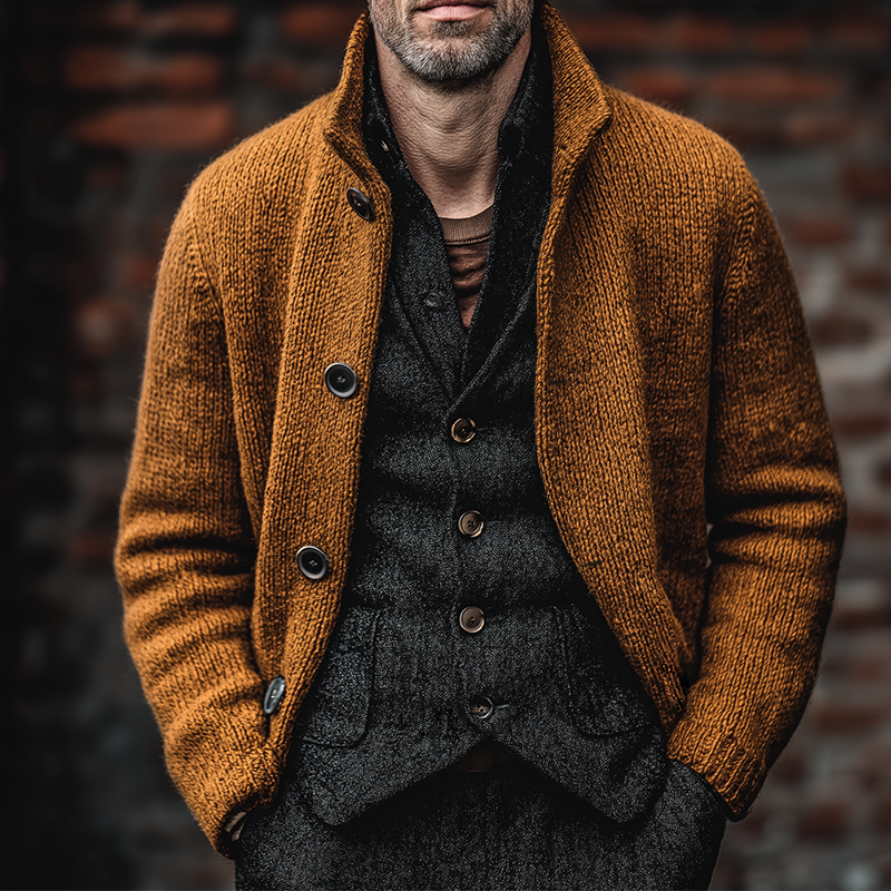 Men's Retro Casual Stand Collar Knitted Button Cardigan MTA0458L0TO
