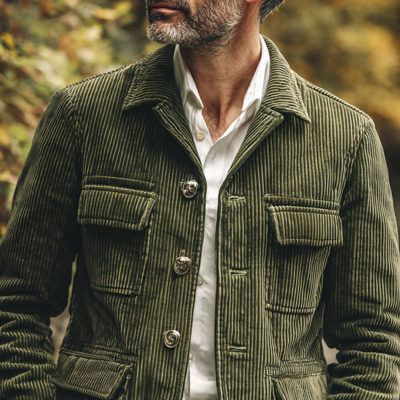 Men's Corduroy Lapel Multi-pocket Single Breasted Casual Jacket MTA3077H2Z