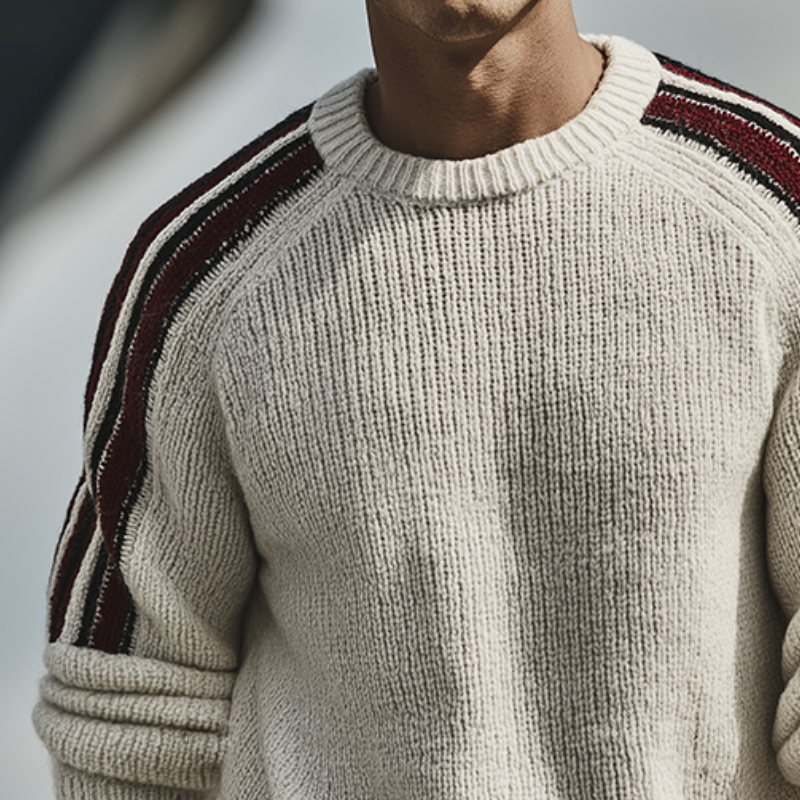 Men's Retro Casual Knitted Striped Crew Neck Pullover Sweater MTA2196J2TO
