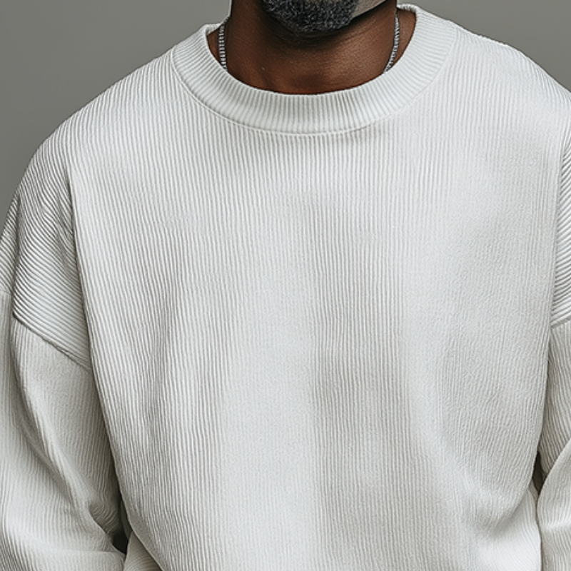 Men's Retro Casual Solid Color Ribbed Crew Neck Sweatshirt MTZ1064B7TO