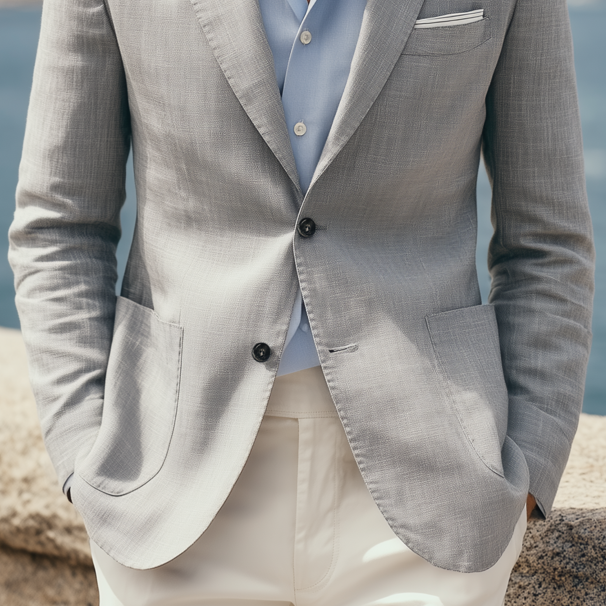 Men's Classic Casual Cotton And Linen Blend Textured Single-breasted Blazer MTA0426H0K